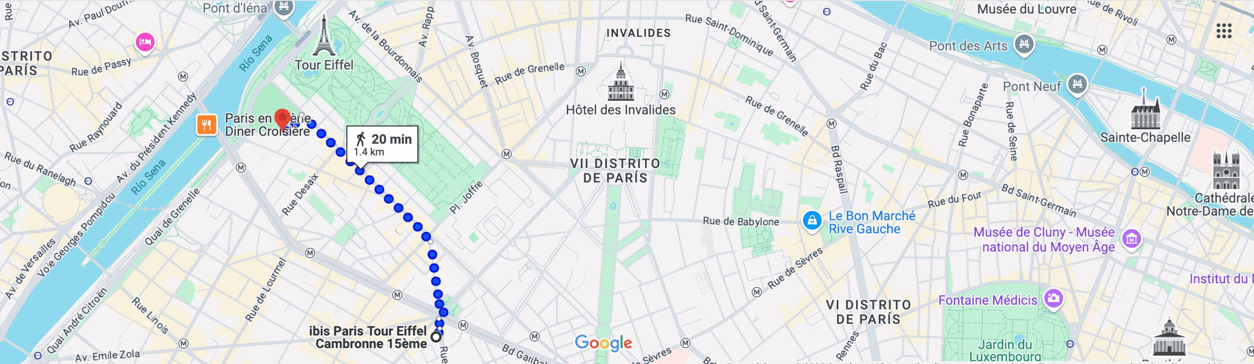 Mapa desde Hotel Ibis Cambronne hacia Hotel Mercure Centre Tour. Eiffel - Foro Global Ciudades Sostenibles París, Francia